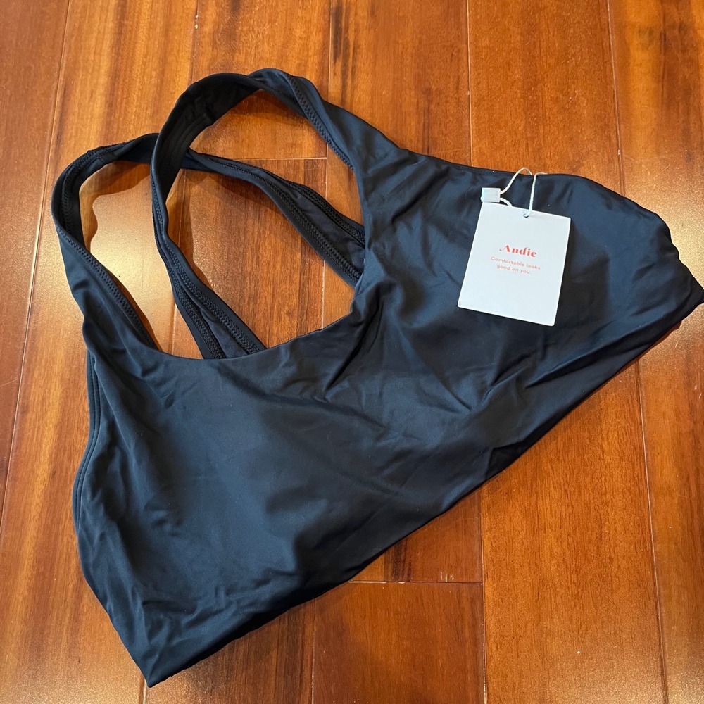 Andie Black Bikini Top Swim Caledonia AT200 Scoop Neck Crossback New Medium